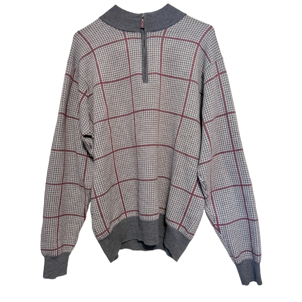 Peter Millar Mens 100% Merino Wool 1/4 Zip Sweater Gray Plaid Medium